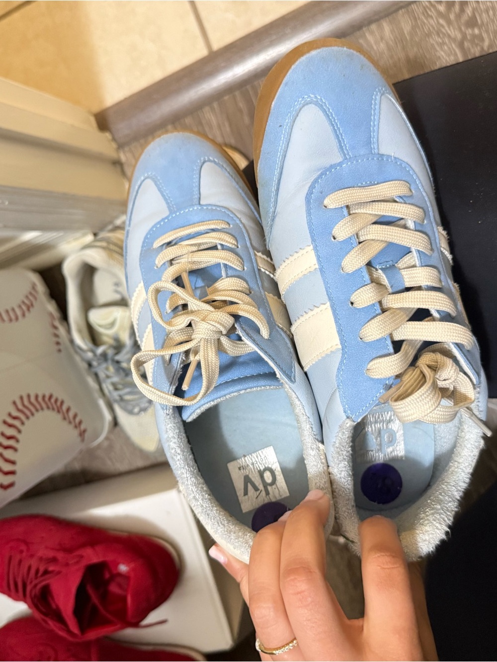 Dolce Vita Light Blue and Cream Retro Runner Sneakers